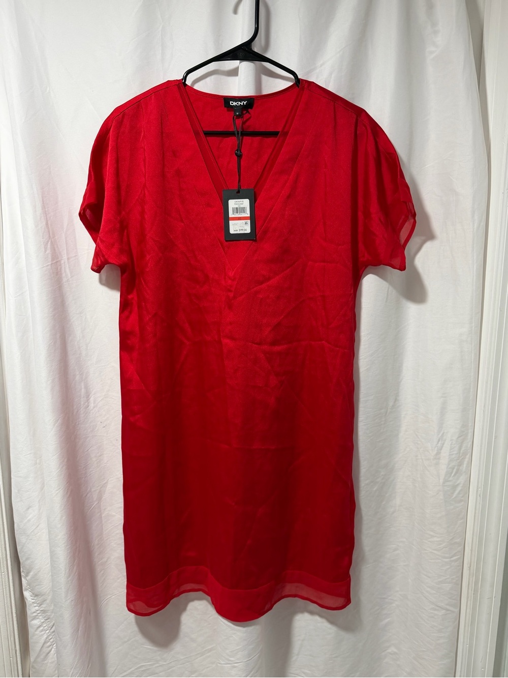 DKNY Bright Red V-Neck Sleeveless Dress
